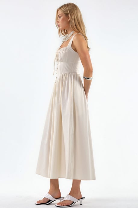 Midi Dress with Square Collar and Button Detail - Image 6
