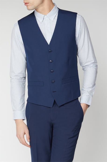 Single Breasted Five Button V-neck Slim Fit Suit Waistcoat in Dark Navy - Image 1