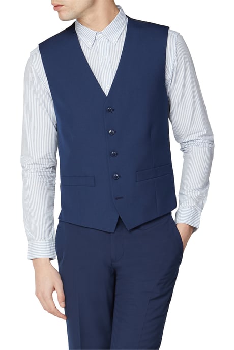 Single Breasted Five Button V-neck Slim Fit Suit Waistcoat in Dark Navy - Image 3