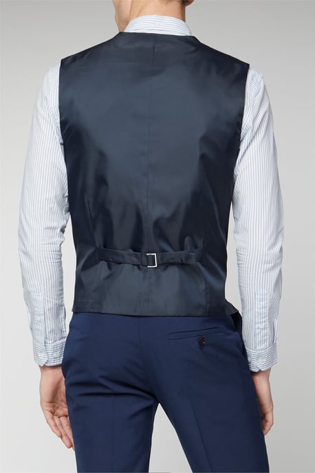 Single Breasted Five Button V-neck Slim Fit Suit Waistcoat in Dark Navy - Image 4