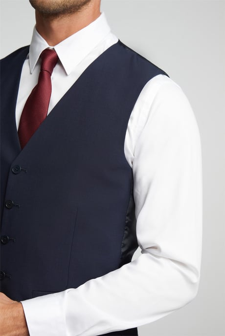 Single Breasted Five Button V-neck Slim Fit Suit Waistcoat in Dark Blue - Image 2