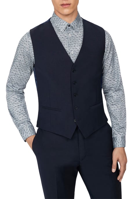 Single Breasted Five Button V-neck Slim Fit Suit Waistcoat in Dark Blue - Image 3