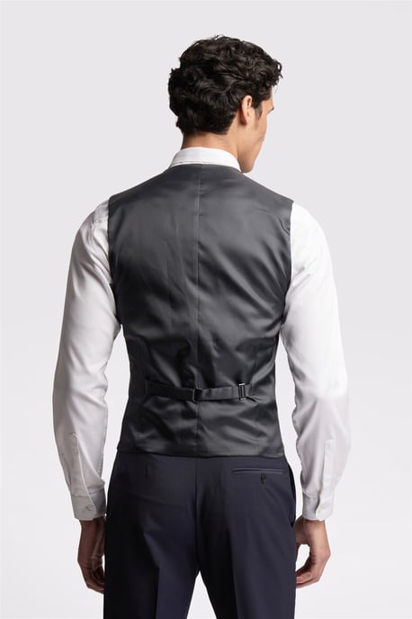 Single Breasted Five Button V-neck Slim Fit Suit Waistcoat in Dark Blue - Image 4