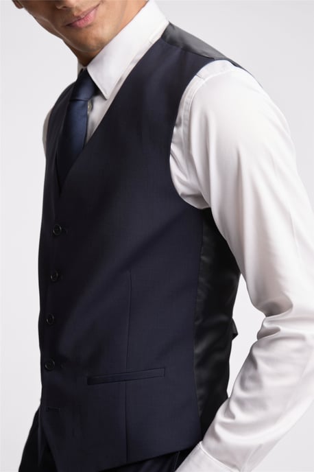 Single Breasted Five Button V-neck Slim Fit Suit Waistcoat in Dark Blue - Image 5