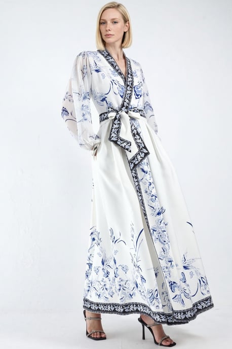 Floral V-Neck Maxi Wrap Dress with Belt - Image 2
