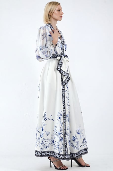 Floral V-Neck Maxi Wrap Dress with Belt - Image 3