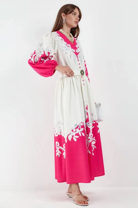 Bloemen Maxi Jurk met V-hals en Knoopdetails - Image 2