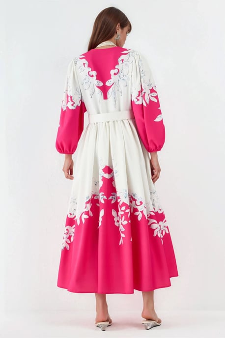 Bloemen Maxi Jurk met V-hals en Knoopdetails - Image 3