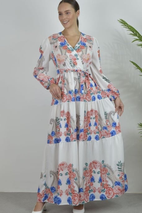 Floral V-Neck Maxi Dress with Tie Detail - Image 3