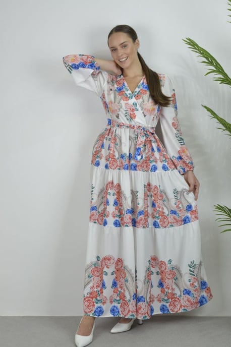 Floral V-Neck Maxi Dress with Tie Detail - Image 2