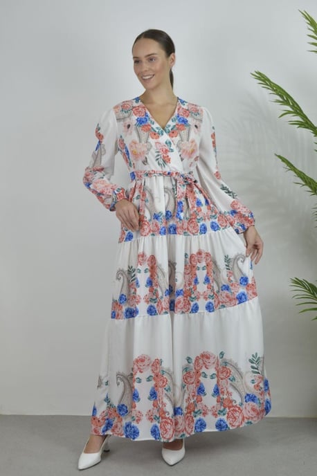 Floral V-Neck Maxi Dress with Tie Detail - Image 3