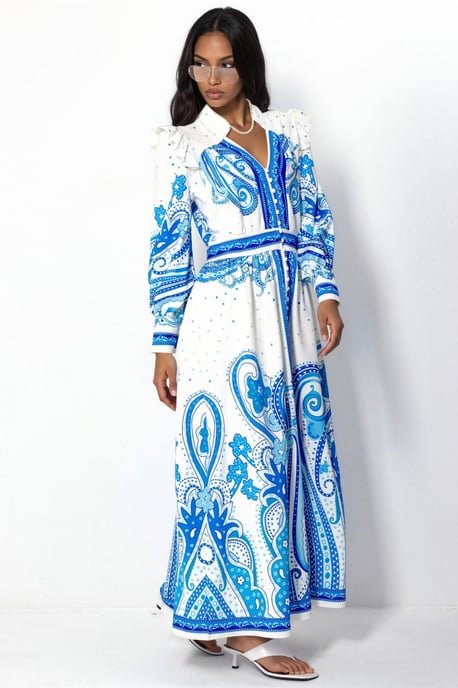 V-Neck Paisley Maxi Dress with Slit - Image 2
