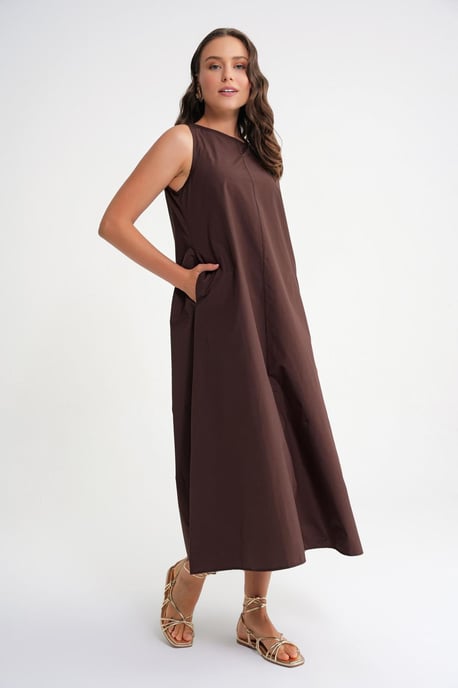Maxi poplin jurk met zakken - Image 3