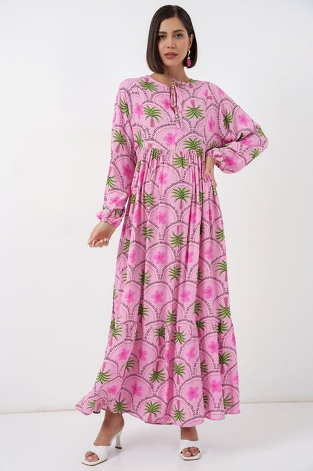 Tropical Printed Maxi Dress with Button Closure - Image 2