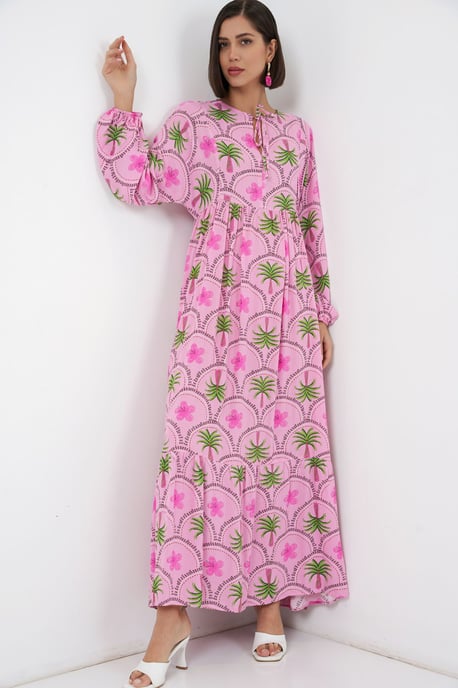 Tropical Printed Maxi Dress with Button Closure - Image 3