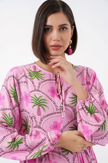 Tropical Printed Maxi Dress with Button Closure - Image 4