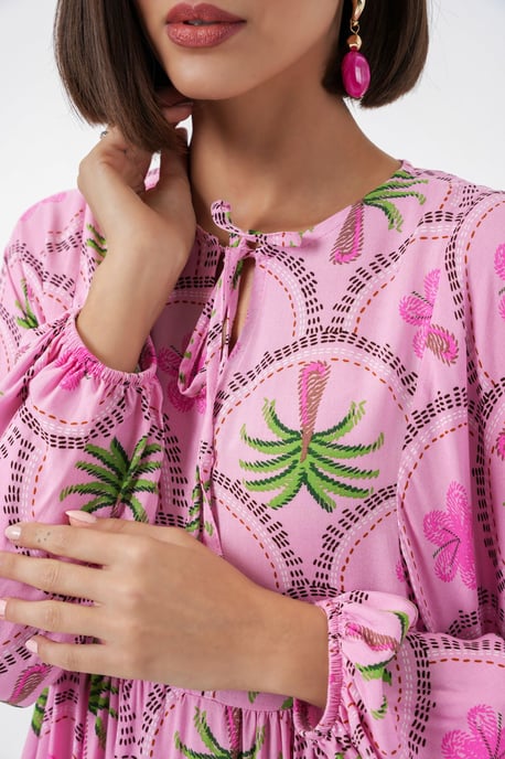 Tropical Printed Maxi Dress with Button Closure - Image 5