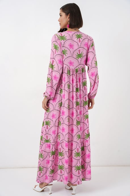 Tropical Printed Maxi Dress with Button Closure - Image 6