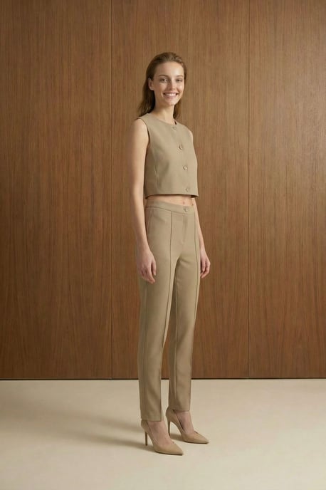 Crew Neck Crop Top & Hoge Taille Broek Twee-Stuks Set - Image 5