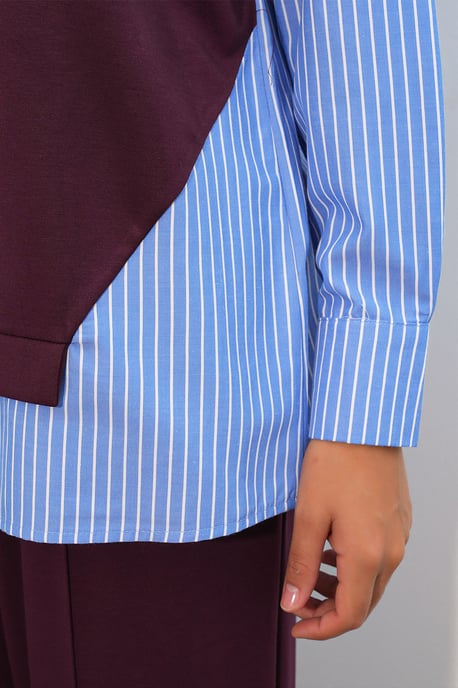 Randig lång t-shirt med rund hals, tvådelad set - Image 5