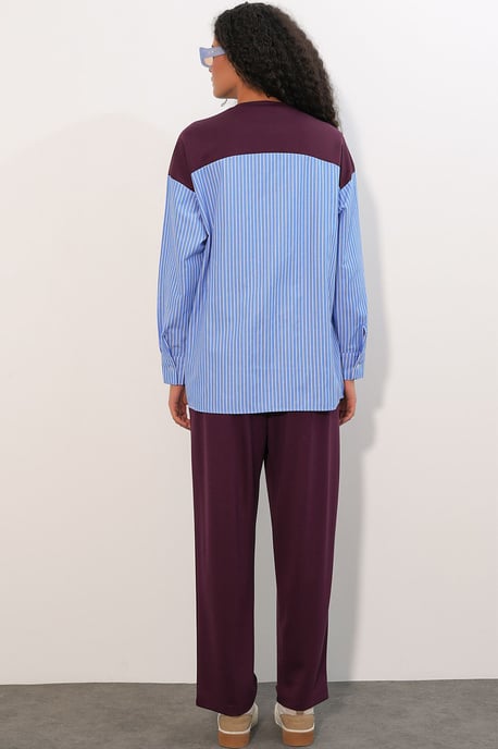 Randig lång t-shirt med rund hals, tvådelad set - Image 6