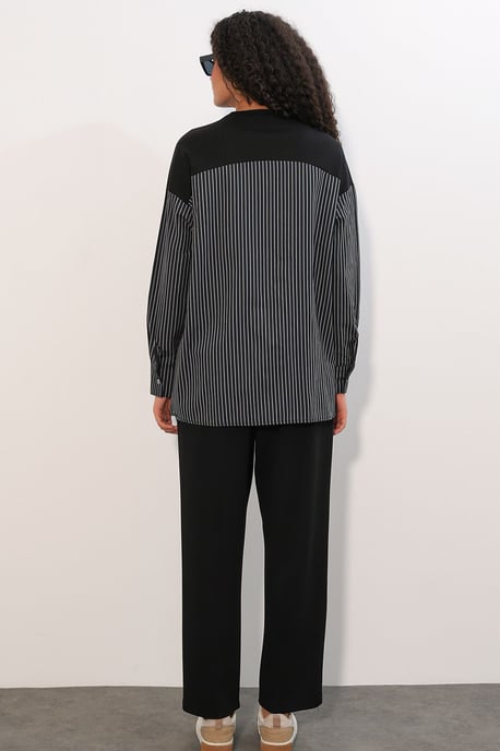 Randig lång t-shirt med rund hals, tvådelad set - Image 6