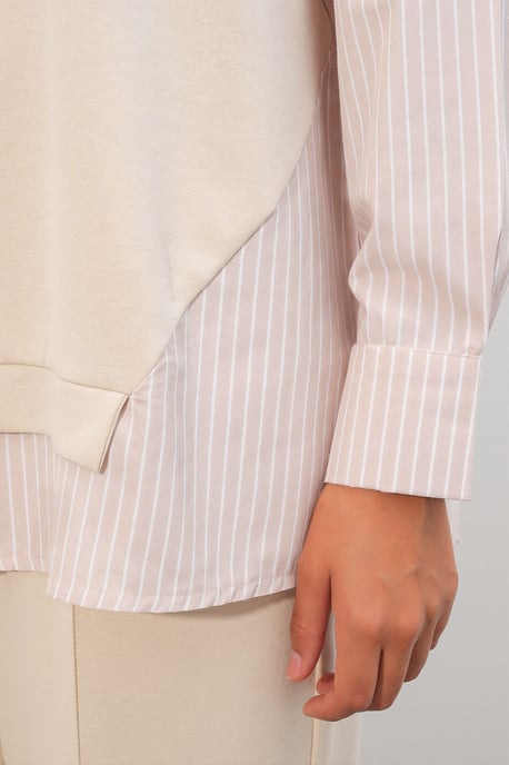 Randig lång t-shirt med rund hals, tvådelad set - Image 5