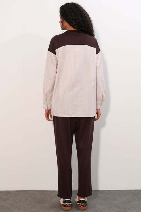 Randig lång t-shirt med rund hals, tvådelad set - Image 6