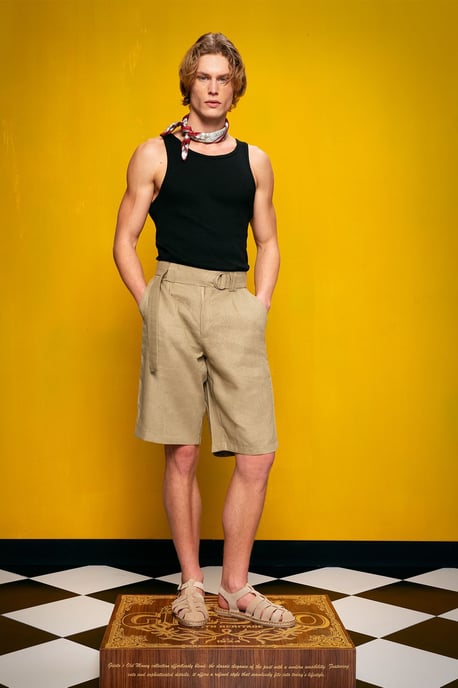 Heren Hoge Taille Linnenmix Tailored Shorts - Image 3