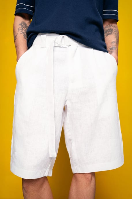 Herrlinneblandning Högmidjade Chino Shorts - Image 4