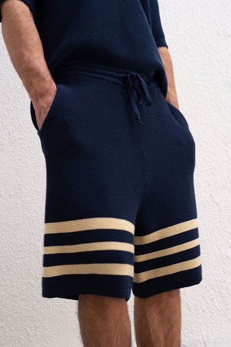 Herrar randiga bomullsjersey shorts - Image 3