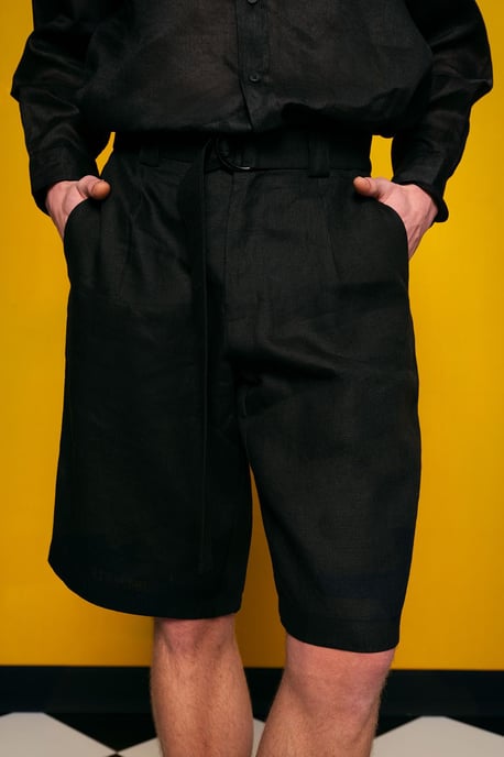 Heren Linnenmix Ceintuur Tailored Shorts - Image 3