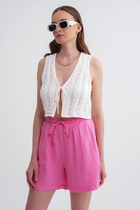 High-Waist Textured Wide-Leg Shorts - Image 4
