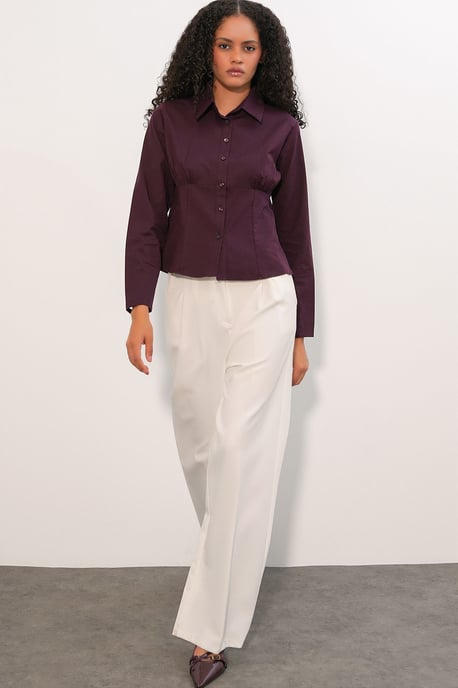 Fitted Poplin Knapp-up Kort Skjorta - Image 2