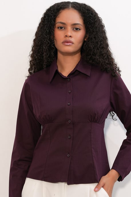 Fitted Poplin Knapp-up Kort Skjorta - Image 3