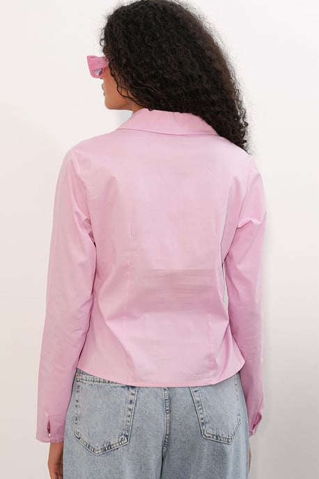 Fitted Poplin Button-Up Short Shirt - Image 6