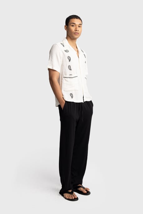 Men's Cotton Embroidered Poplin Short Sleeve Shirt - Image 2