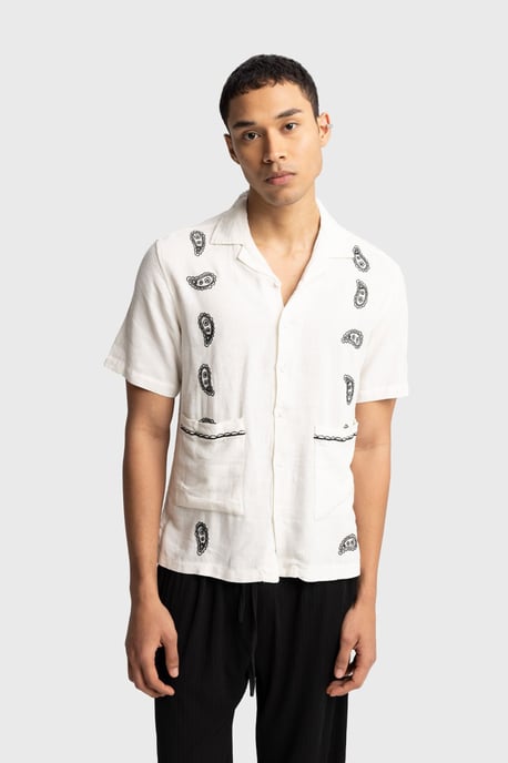 Men's Cotton Embroidered Poplin Short Sleeve Shirt - Image 3