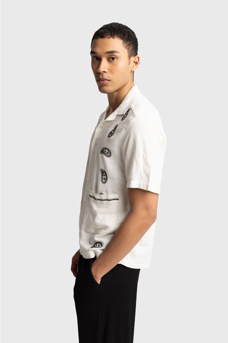 Men's Cotton Embroidered Poplin Short Sleeve Shirt - Image 5