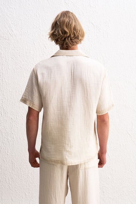 Heren Katoenen Gestructureerde Korte Mouwen Shirt - Image 2