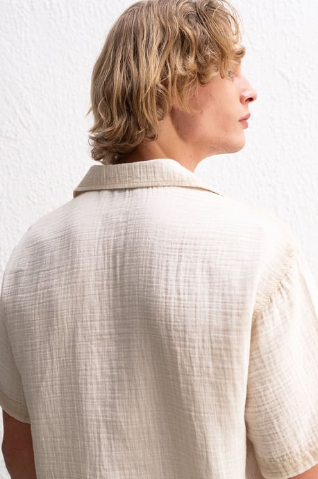 Heren Katoenen Gestructureerde Korte Mouwen Shirt - Image 3