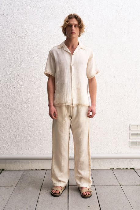 Heren Katoenen Gestructureerde Korte Mouwen Shirt - Image 4