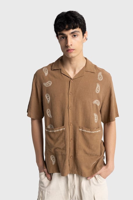 Men's Cotton Embroidered Poplin Short Sleeve Shirt - Image 2