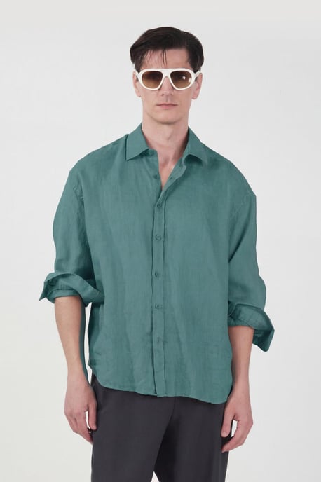 Herrarnas oversized skjorta i linneblandning med långa ärmar - Image 1