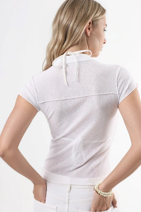 Textured Knitted Short Sleeve Shirt with Buttons - Image 3