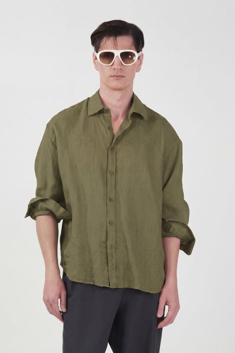 Herren Oversized Linne Knappskjorta - Image 1
