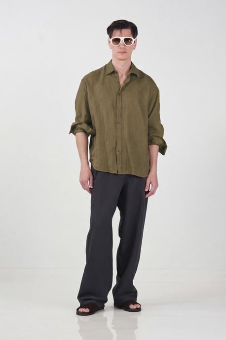 Herren Oversized Linne Knappskjorta - Image 2