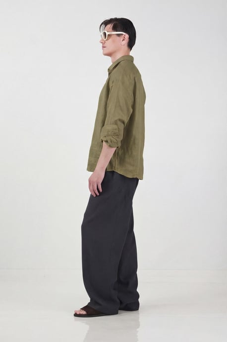 Herren Oversized Linne Knappskjorta - Image 3