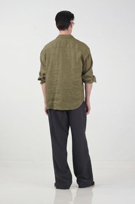 Herren Oversized Linne Knappskjorta - Image 4