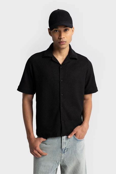 Mäns Texturerad Bomulls T-shirt med Korta Ärmar - Image 3